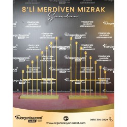 Mızrak Şamdan  8’li Lale Kafa   Merdiven Gold 120 cm  Dekoratif Organizasyon Malzemeleri